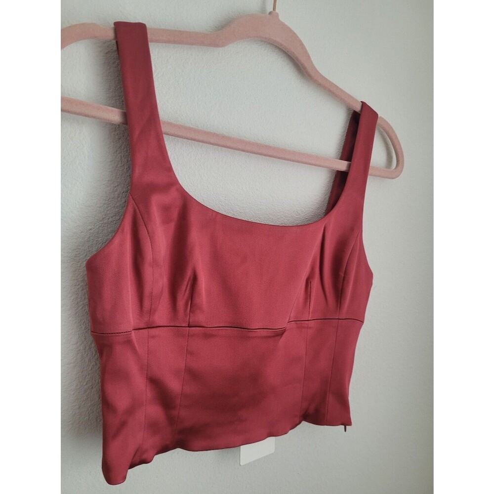 Aritzia Wilfred Shine Satin Bustier Cropped Tank Top Rosy Red NWT Small Romatic